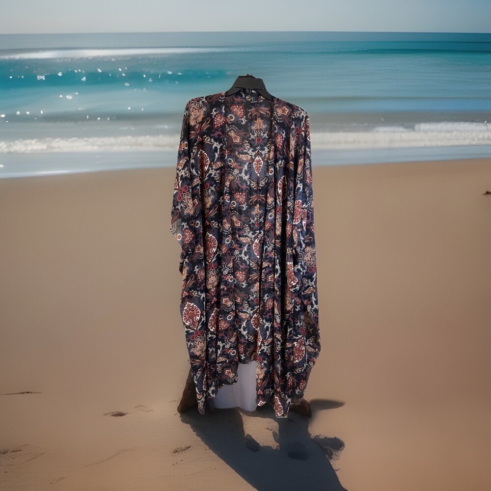 Forever 21 Boho Chic Contemporary Floral L Kimono Swimsuit Cover Beach Travel